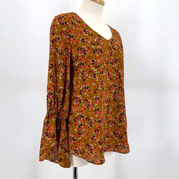 Cabi Burnished Blouse # 4042, Gold Floral Print Long Sleeve Blouse, XS - Picture 11 of 16